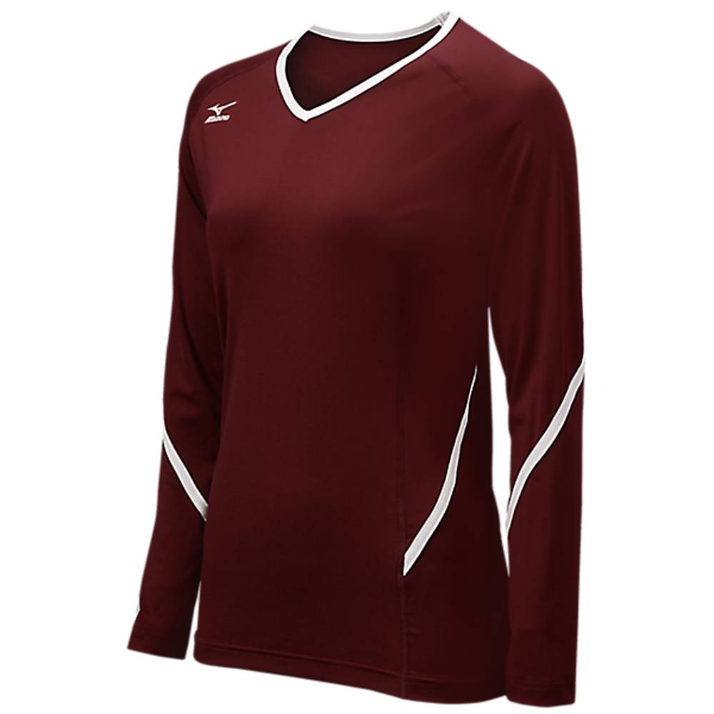 Camisas Mizuno Voleibol Techno Generation Long Sleeve - Mulher - Bordeaux/Branco - LPHUB3529